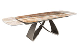 Dining table INFINITY 180-220-260cm boat-shaped extendable spanish onyx ceramic rust brown