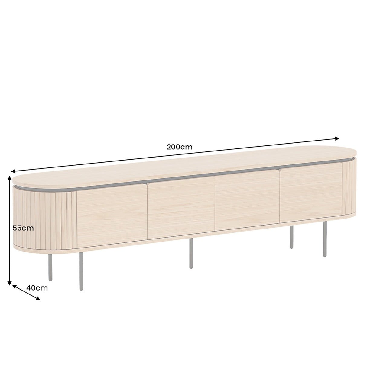 TV-Board ATELIER 200cm natural oak wood look w/ black legs