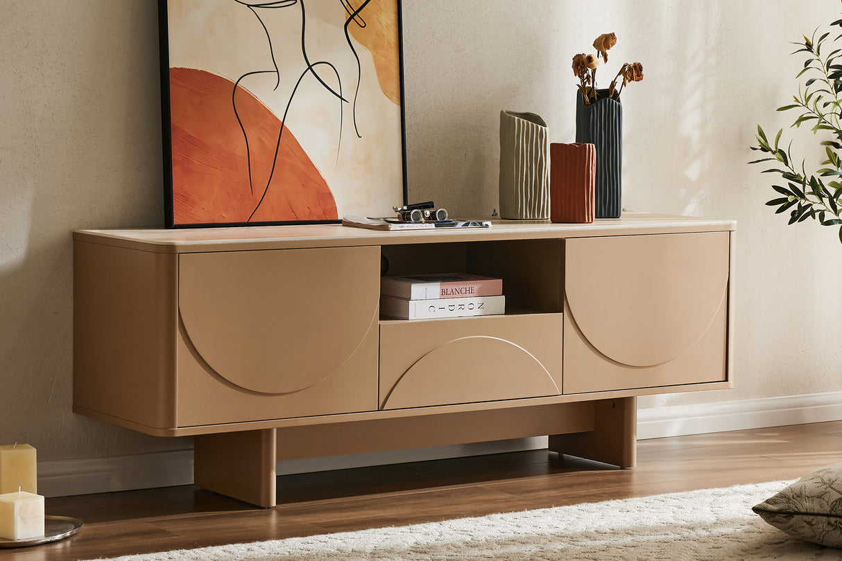 TV Board SAVOY 150cm 3D natural w/ travertine marble ceramic top