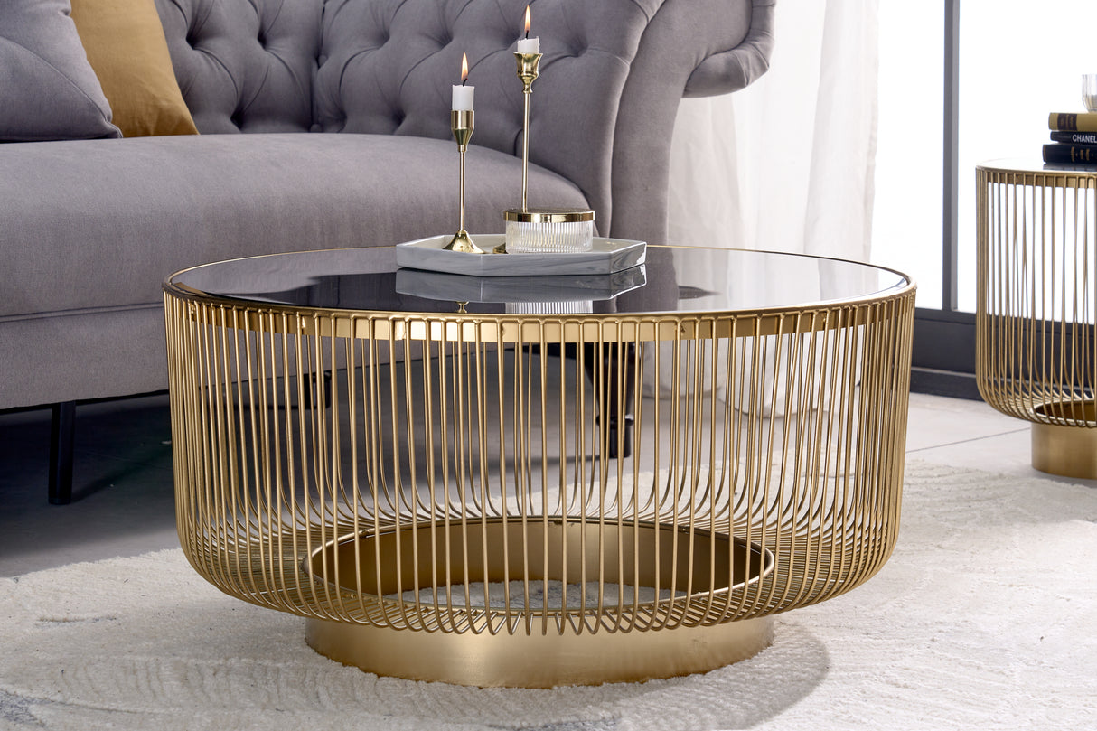 Coffee table VARIATION 80cm gold with black glass