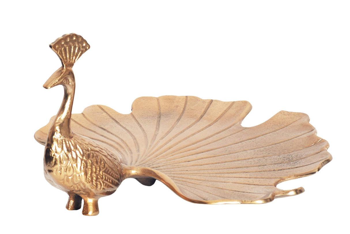 Platter WILDLIFE PEACOCK 40cm sculpture gold