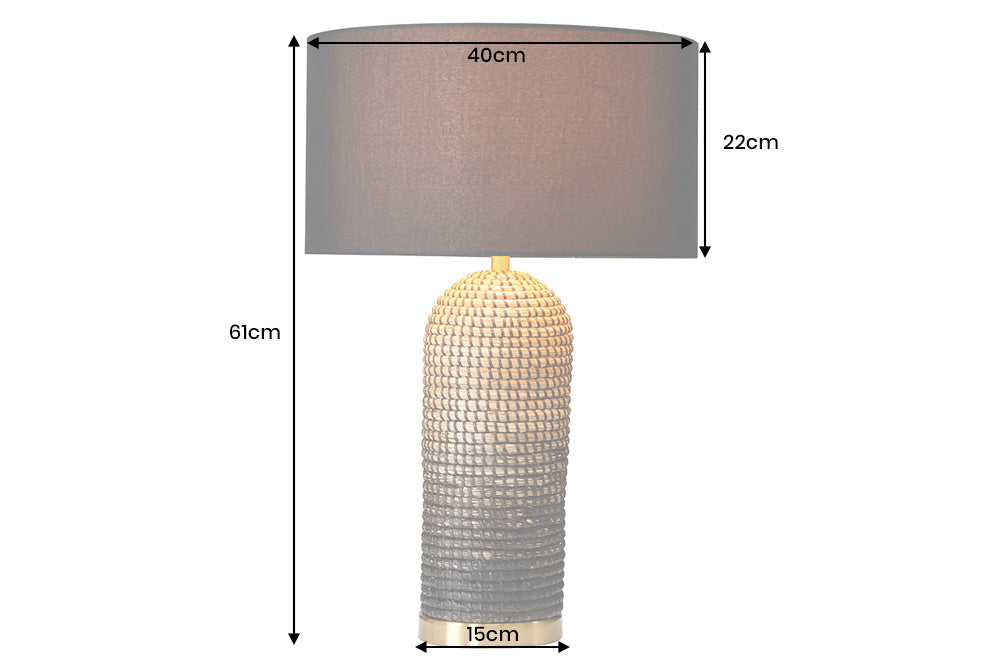 Tischleuchte ZEA 60cm Farbverlauf Seegras natur braun gold mit Lampenschirm grobes Leinen schwarz