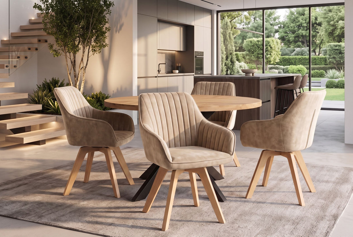 Swivel chair LIVORNO 180° auto-return w/armrests velvet champagne greige