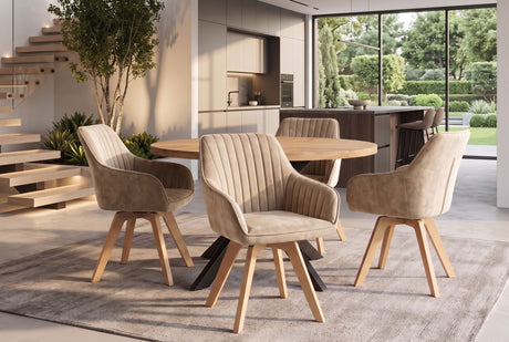 Swivel chair LIVORNO 180° auto-return w/armrests velvet champagne greige