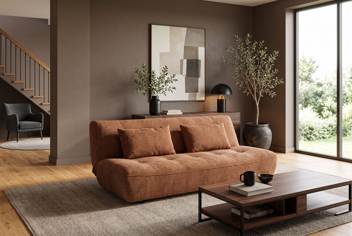 Schlafsofa ELYPSE 200cm 3-Sitzer Chenille Rostbraun
