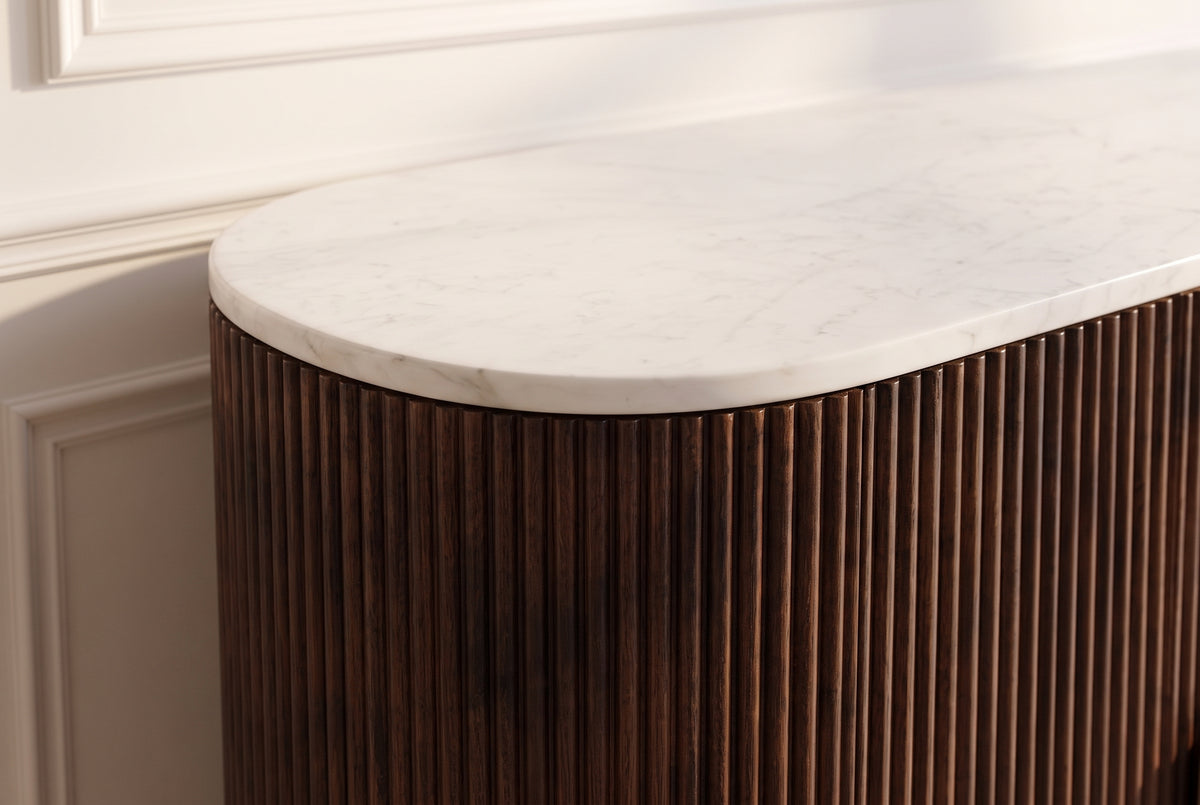 Sideboard GATSBY 140cm mango wood brown marble top white