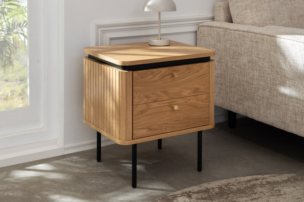 Bedside table ATELIER 55cm natural oak wood look w/ black legs
