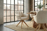 Swivel chair PAPILLON rotatable 180° w/ armrests chenille champagne beige oak