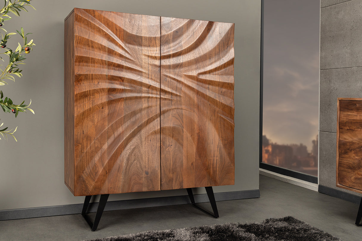 Highboard HURRICANE 120cm 3D brown acacia wood