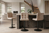 Barhocker MODENA 92-116cm 360° drehbar Samt Champagner-Beige m/ schwarzem Metallgestell