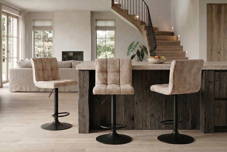 Bar stool MODENA 92-116cm 360° rotatable velvet champagne beige w/ black metal frame