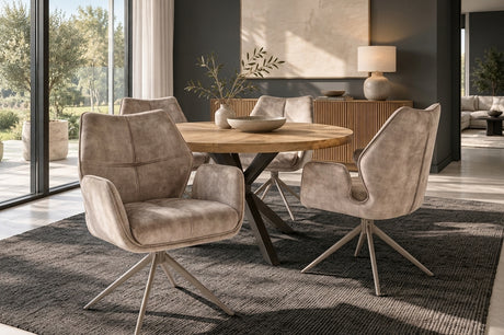 Swivel chair CONCORD 180° auto-return w/ armrests pocket spring core velvet champagne greige