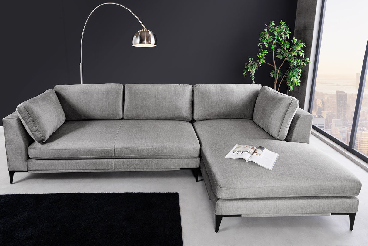 Ecksofa SIGNUM XL 315cm 3-Sitzer mit Ottomane rechts Samt grau