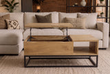 Coffee table MAKASSAR FUNCTION 110cm height adjustable mango wood natural creamy w/ storage space