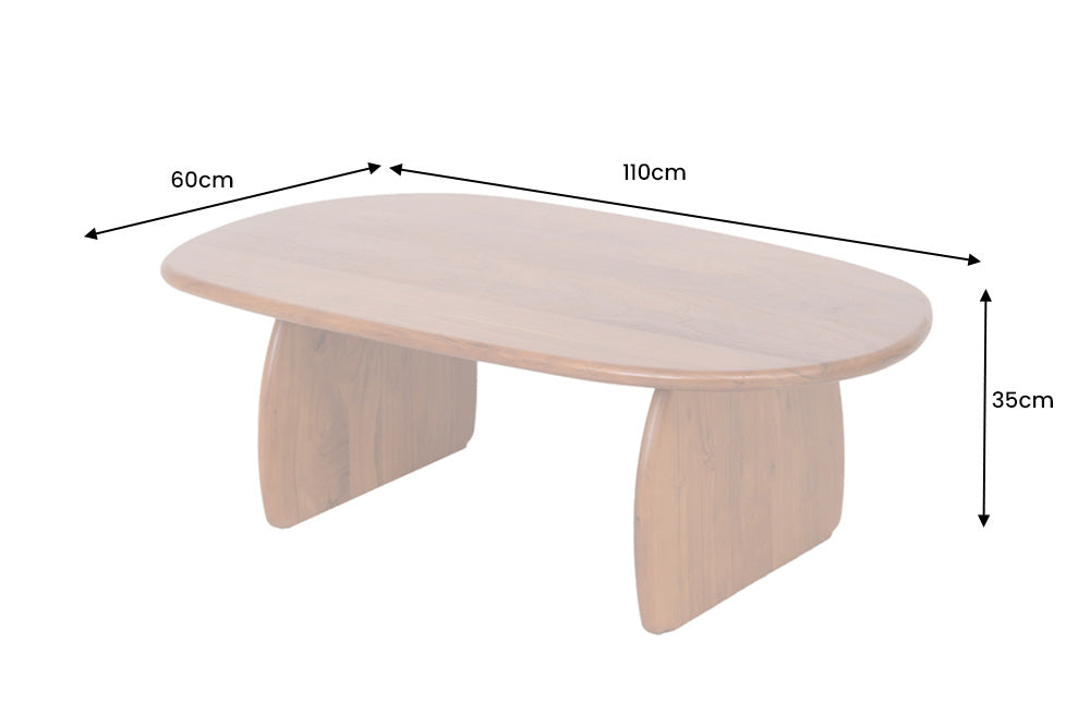 Coffee table SCULPTURA 110cm sculptural shape acacia wood brown