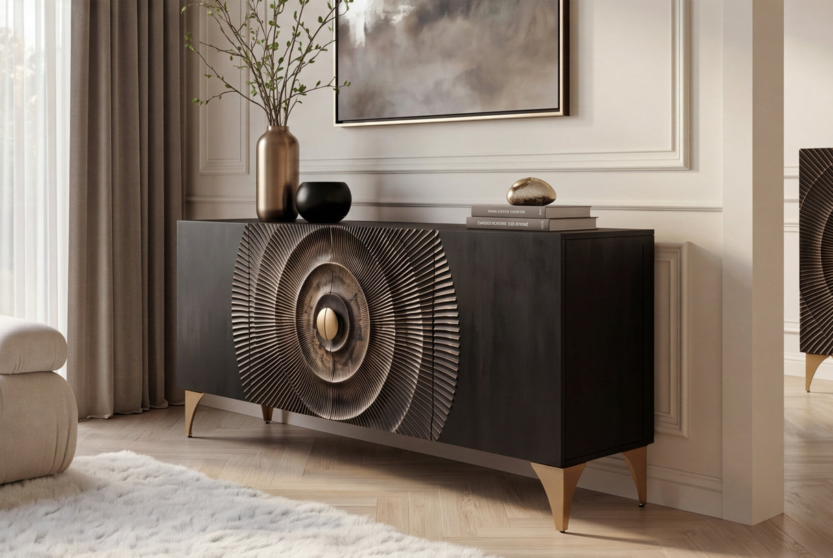 Sideboard GOLDEN SUNSET 180cm 3D mango black