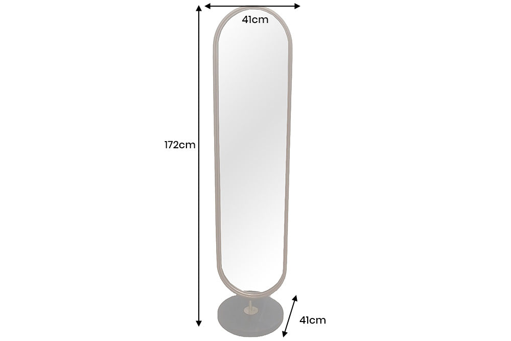 Standspiegel PORTRAIT 175cm oval gold mit schwarzem Marmorsockel