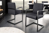 Freischwinger Stuhl BIG ASTON mit Armlehnen Federkern schwarz Metallbeine Leder schwarz