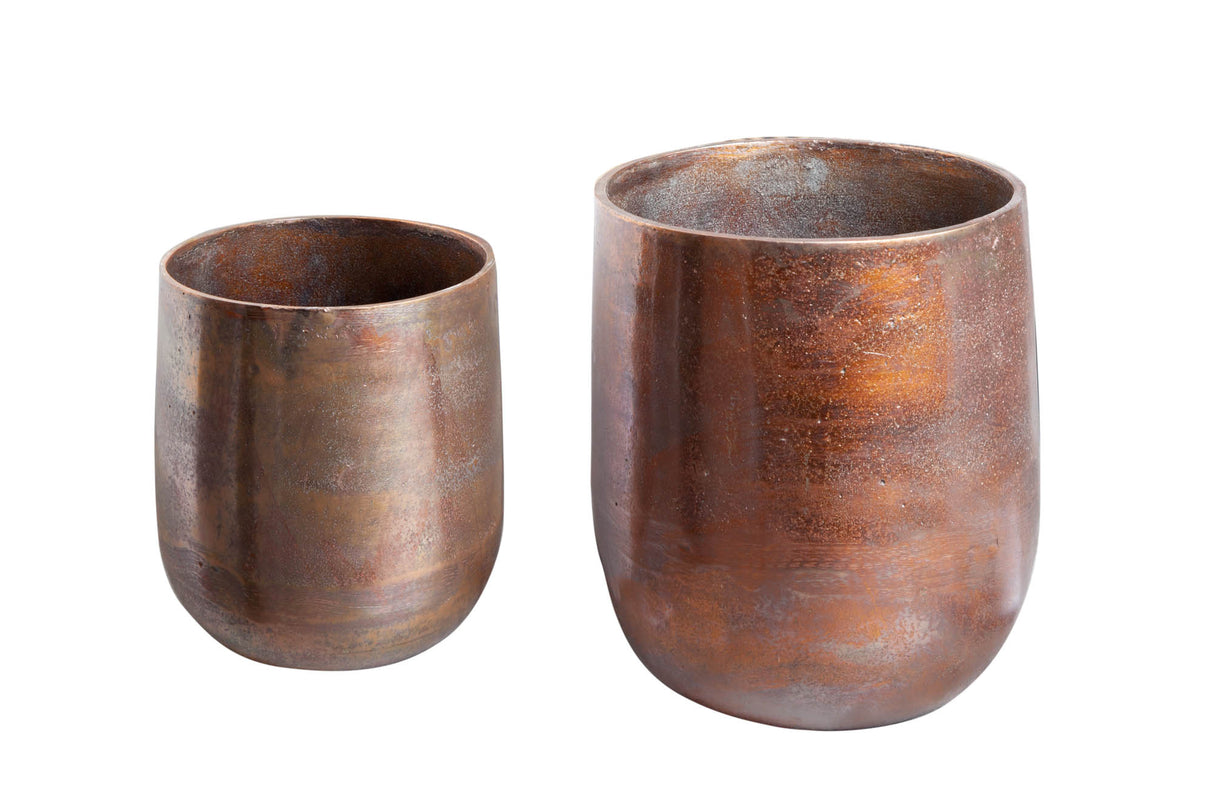 Planter FLOWERS large set of 2 mottled copper