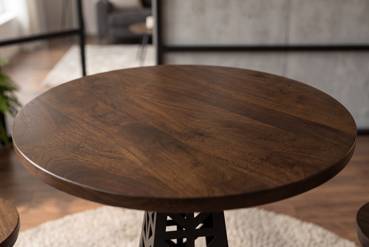 Bar table PARIS LOFT 105cm Eiffel Tower design mango wood dark brown black