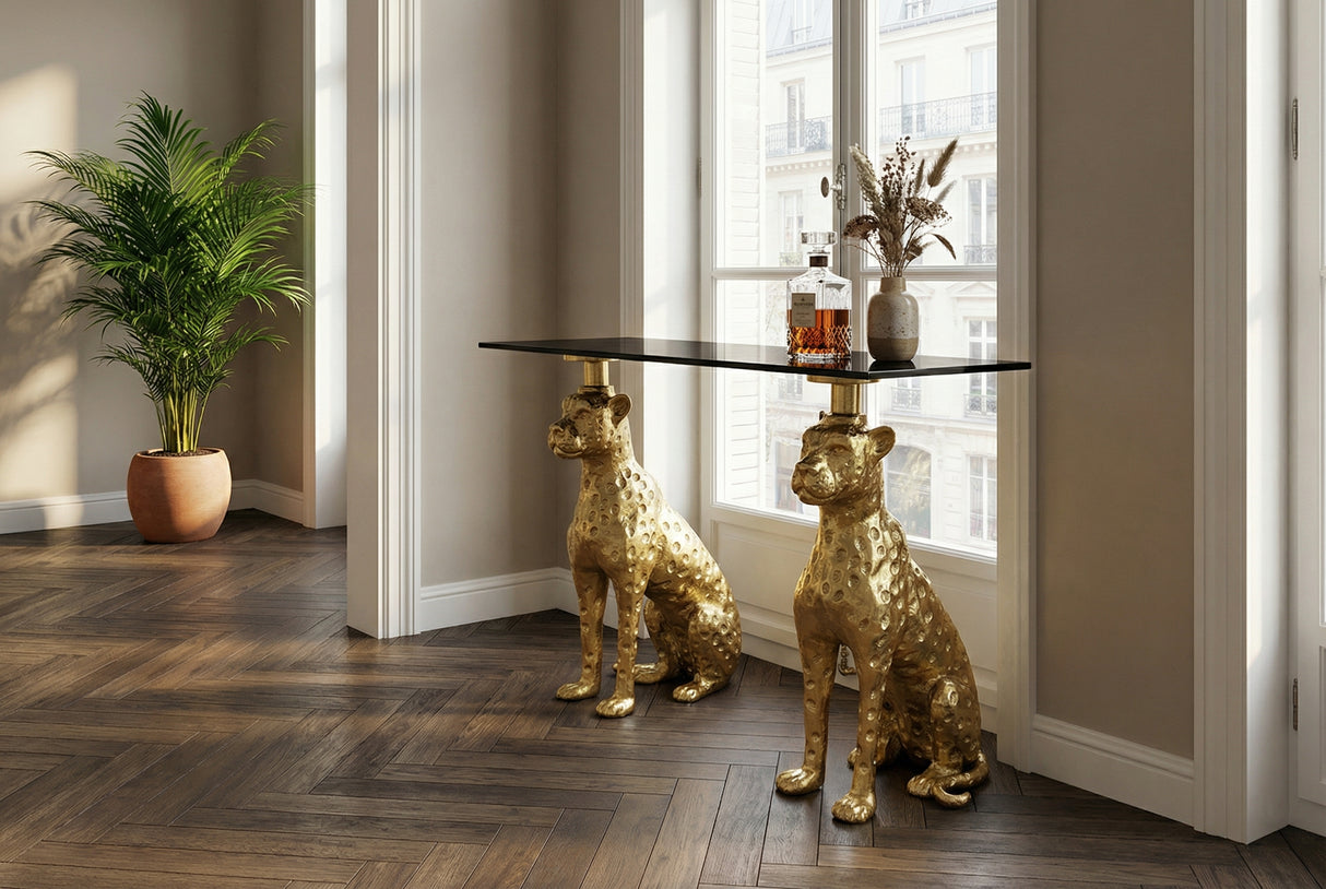 Console PANTHER 105cm gold metal w/ marble top