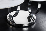Coffee table DANCING RINGS 80-135cm rotatable w/ chrome rack and ceramic top white marble