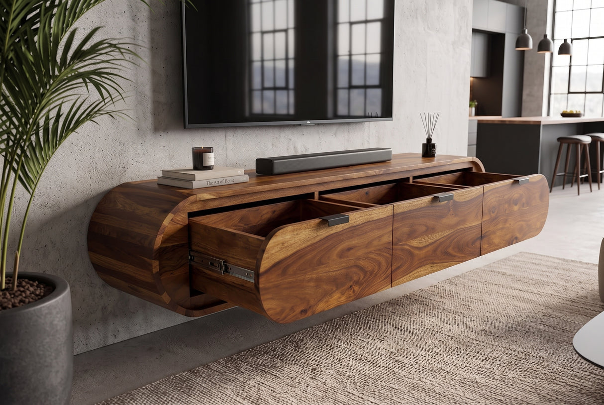 TV-Lowboard ORGANIC 160cm hängend Sheeshamholz braun