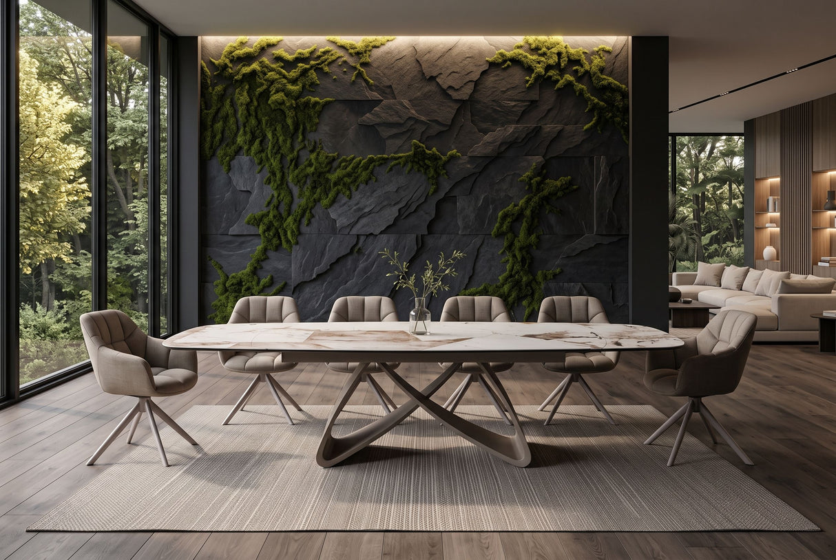 Dining table INFINITY 180-220-260cm boat-shaped extendable italian patagonia ceramic white brown