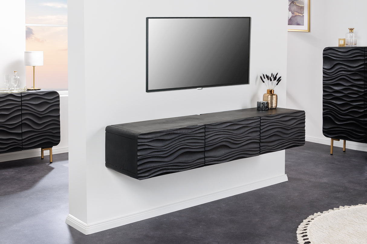 TV-Board LAGOON 160cm hängend Mangoholz schwarz