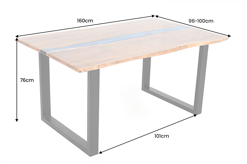 Dining table LIQUID 160cm acacia wood blue epoxy strip