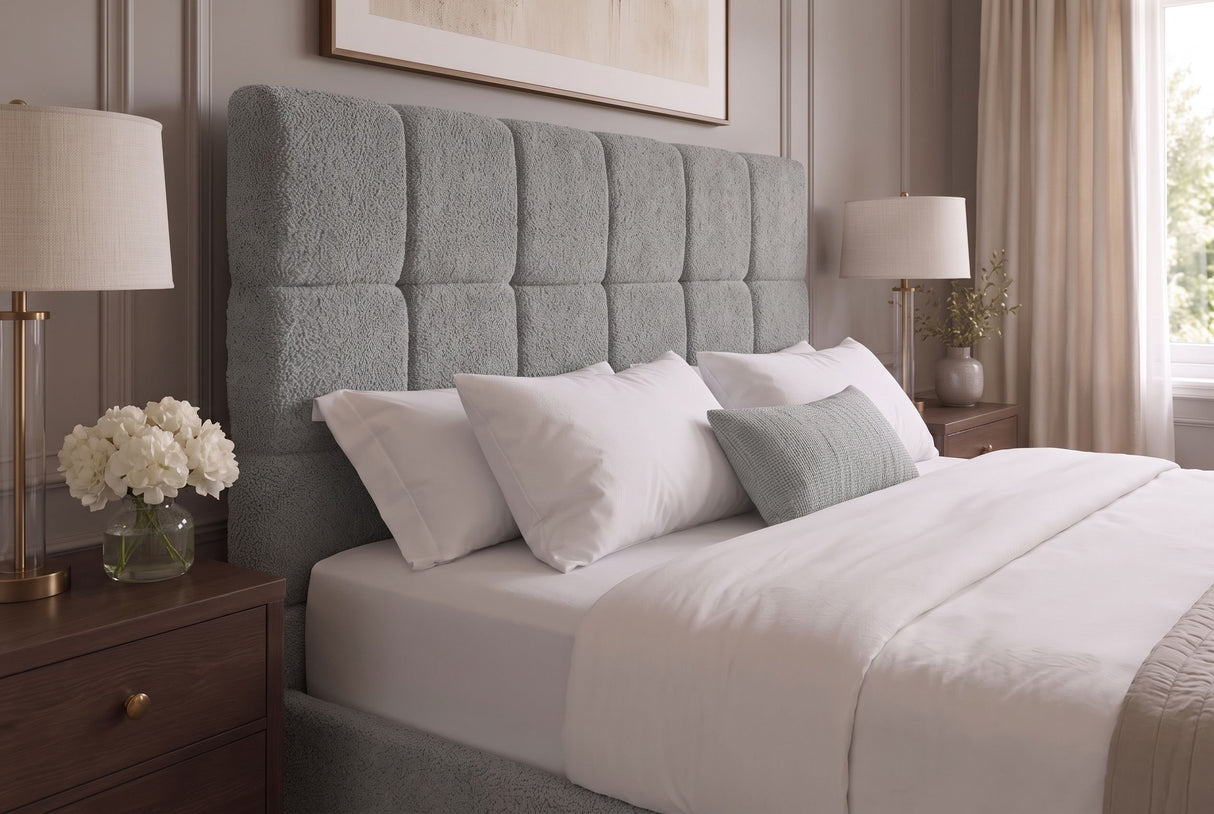 Bed PRESTIGE 180x200cm w/ storage space bouclé grey