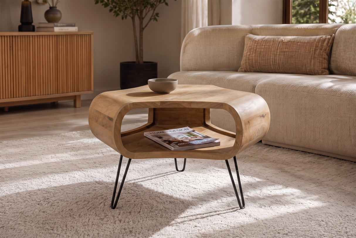 Coffee table ORGANIC LIVING 70cm w/ hairpin legs mango wood natural