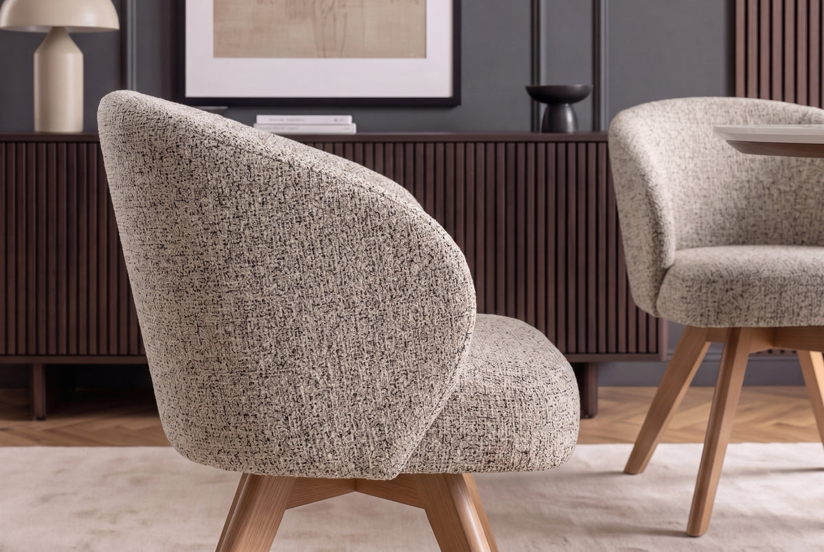Swivel chair WALKÜRE 180° auto-return w/ armrests spring core textured fabric beige natural