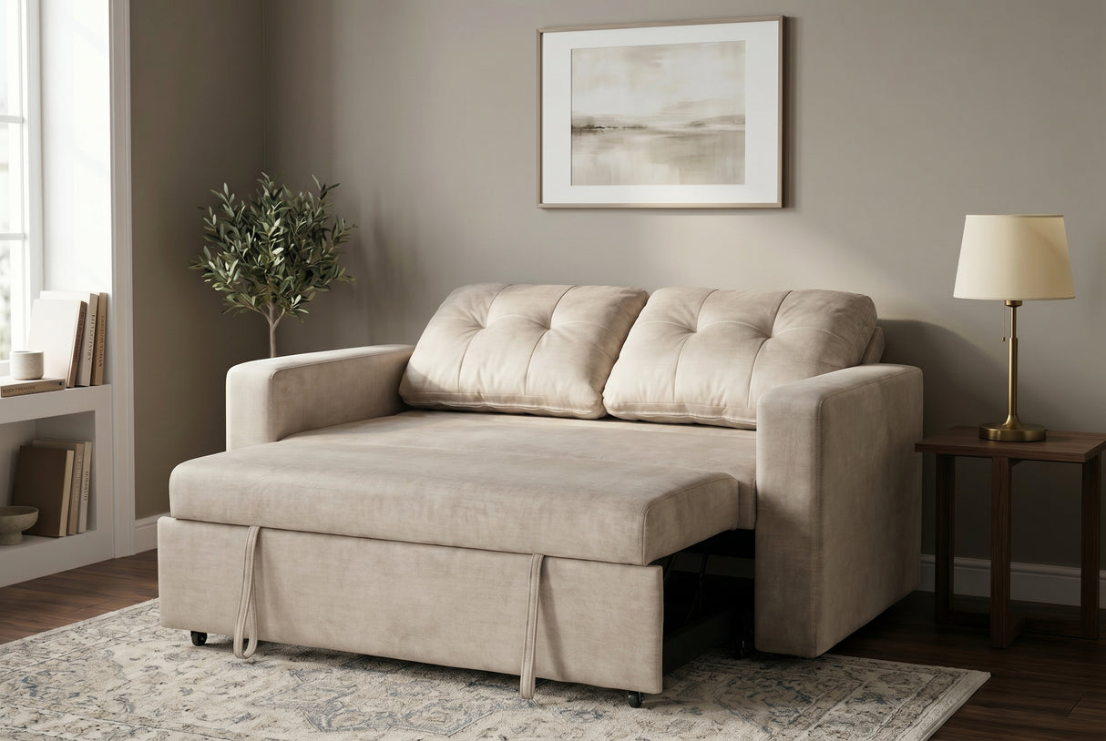 Sofa bed SMART 140cm 2-seater velvet champagne beige