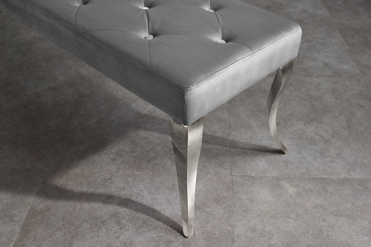 Bench MODERN BAROCK 170cm stainless steel legs silver velvet grey