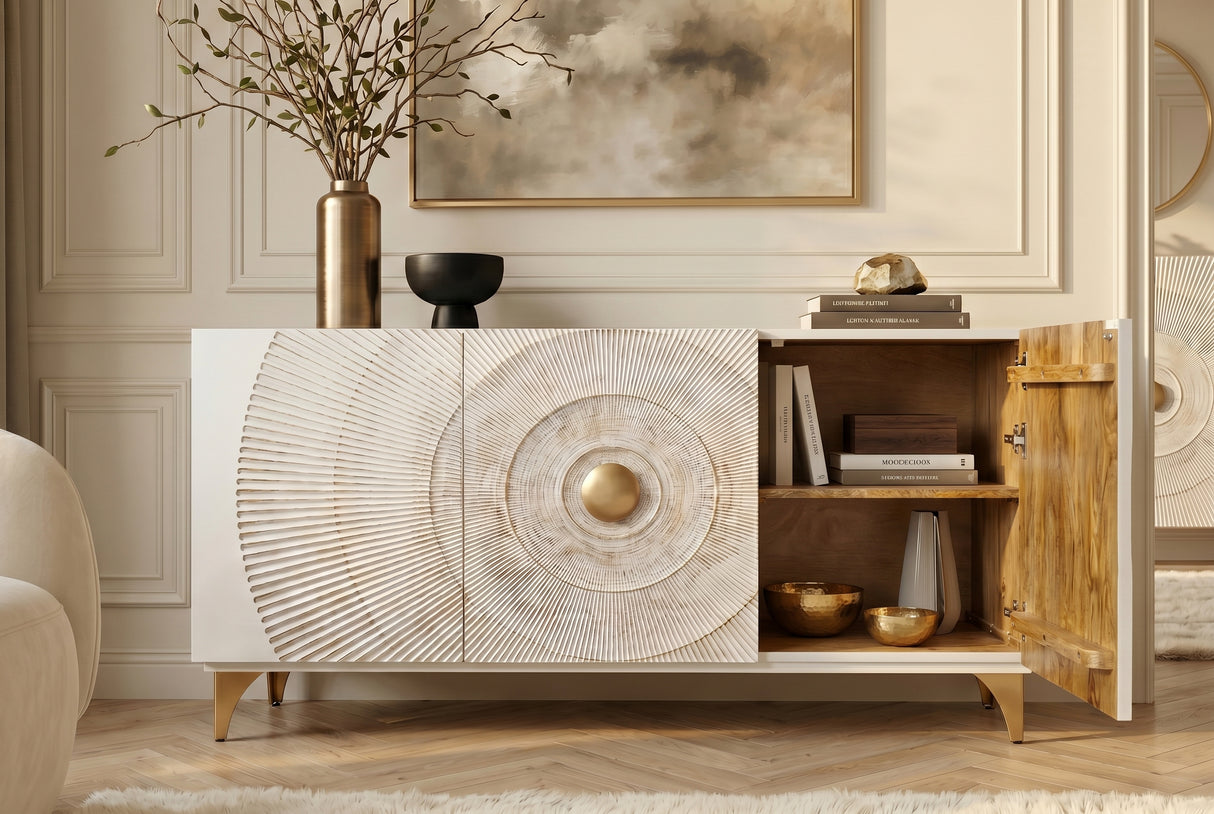 Sideboard GOLDEN SUNSET 140cm 3D Mangoholz weiß