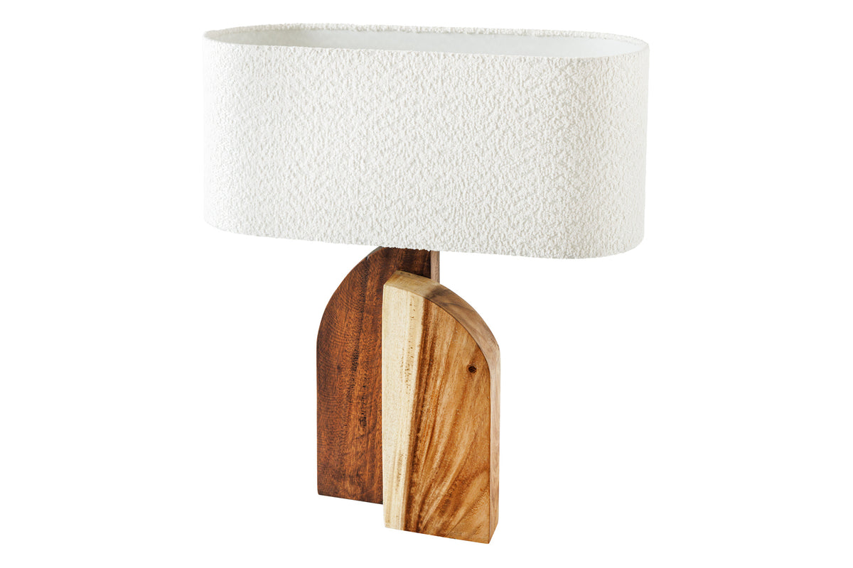 Stolní lampa LOVERS 60 cm přírodní dřevo dešťovník stínidlo buklé bílá