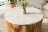Couchtisch TRES CHIC Ø 60cm rund Mangoholz natur mit weißer Marmorplatte