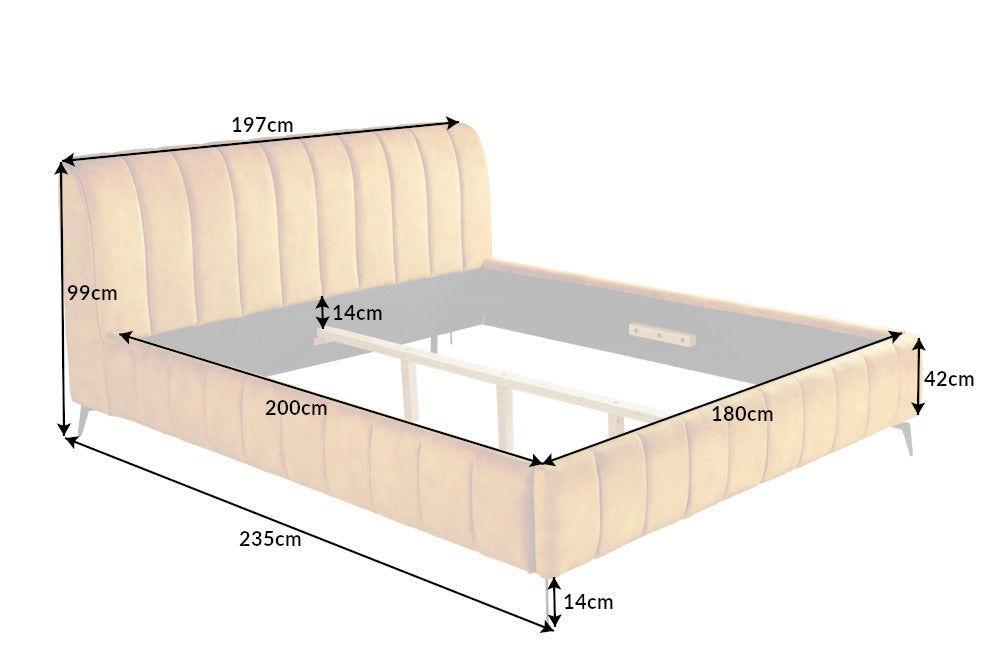 Bett AMSTERDAM 180x200cm Samt senfgelb