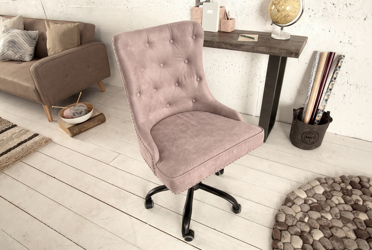 Bürostuhl VICTORIAN 49-57cm Mikrofaser Vintage Taupe im Chesterfield-Stil