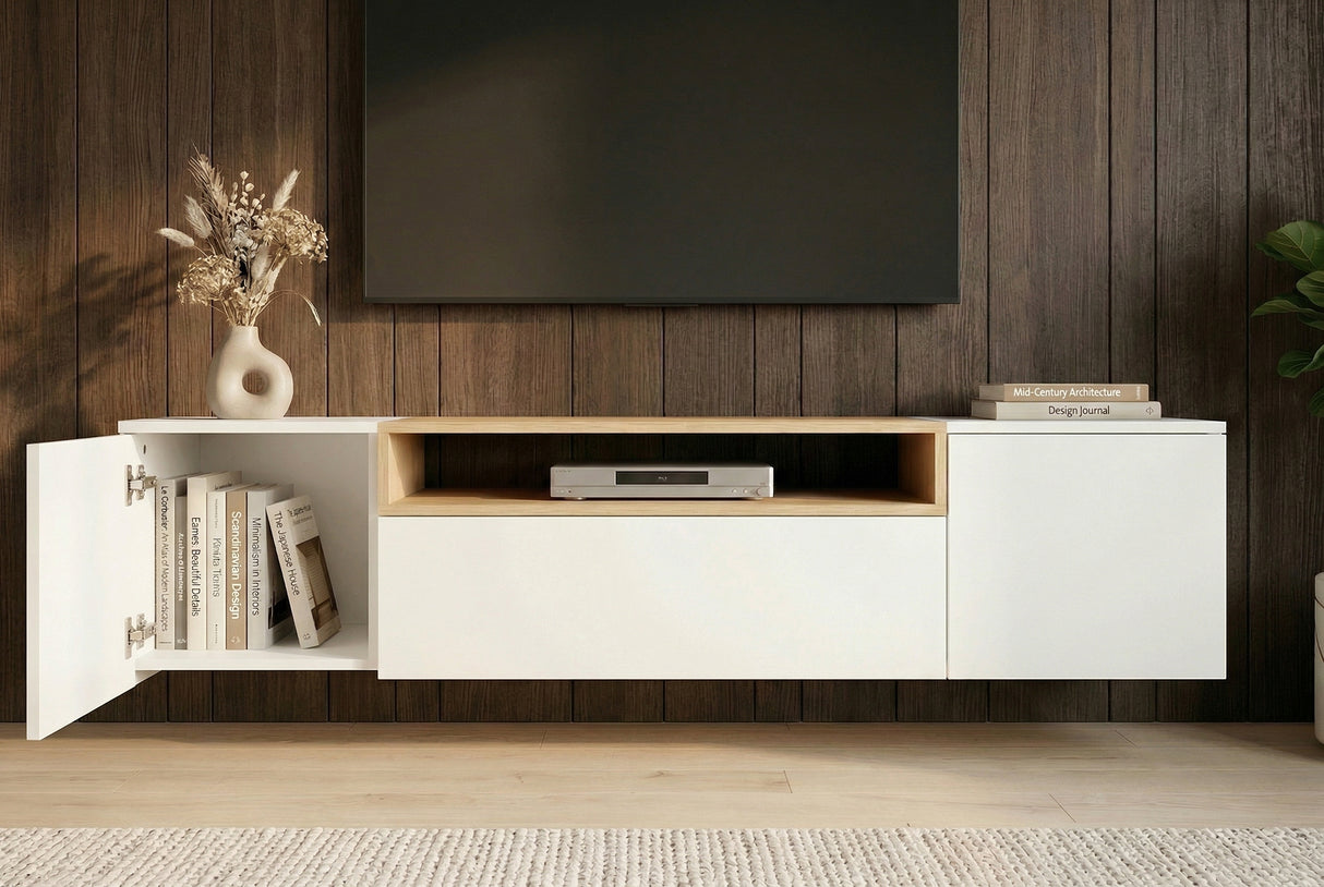 TV-Wand LOFT 160 cm hängend weiß natur