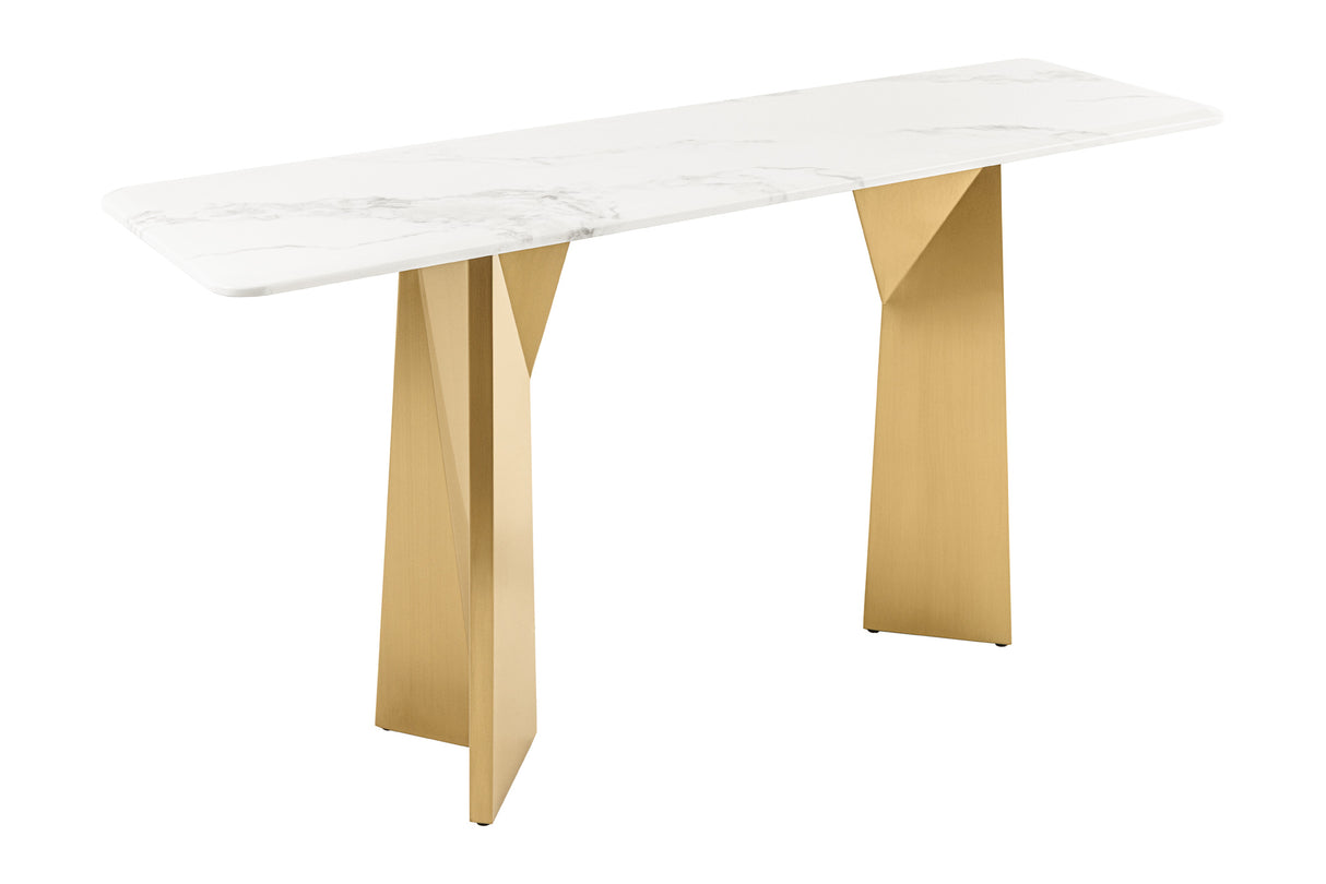 Konsole EXTRAVAGANCIA 140cm mit champagnergoldenen Beinen und weißer Marmorplatte