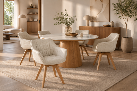 Chair THE DUTCH COMFORT 180° auto-return w/ armrests bouclé tweed soft beige natural
