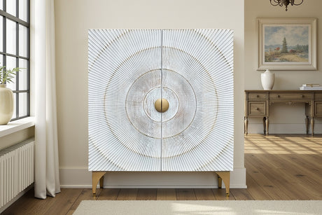 Highboard GOLDEN SUNSET 120cm 3D mango wood white gold handmade