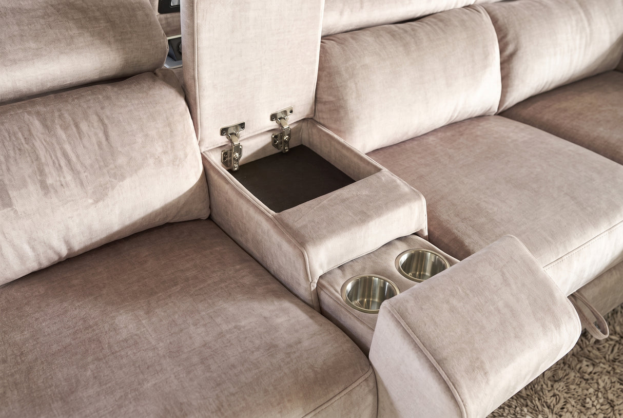 Corner sofa PRIME multifunctional electrically adjustable w/ storage space vogue velvet beige