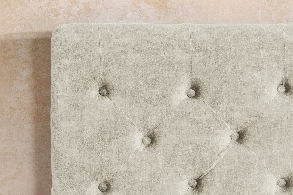 Bett PARIS 180x200cm CHESTERFIELD-Look Samt champagnerbeige mit Stauraum