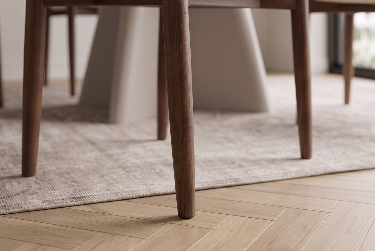 Chair KENNEDY upholstered seat w/ armrests recyled pine wood brown smoke and textured fabric creamy