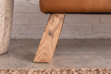Bench TURNBOCK 120cm mango wood genuine leather cognac brown