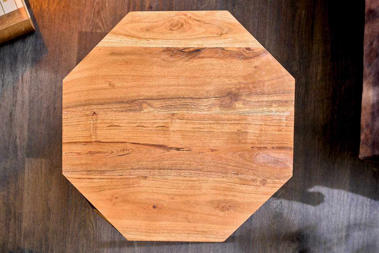 Coffee table DIAMOND 50cm acacia natural brass