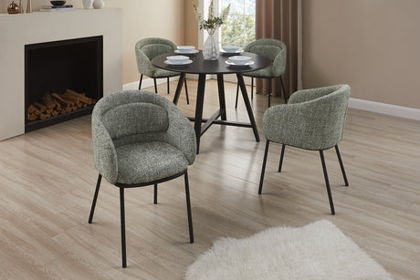 Chair FLORENZ w/ armrests textured fabric dark green and black metal frame